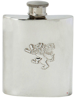 Embossed Rampant Lion Design 4oz Hip Flask Kidney Shape Engravable Great Gift