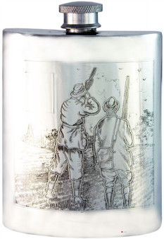 Pewter Hip Flask Hunting Game Picture Scene Kidney Engravable 6oz Screw Top Great Gift