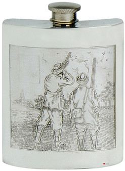 Pewter Hip Flask Hunting Game Picture Scene Kidney Engravable 6oz Screw Top Great Gift