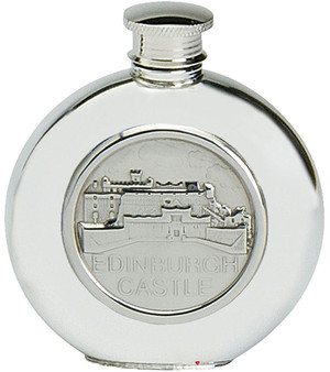 Pewter Hip Flask Edinburgh Castle Scotland Embossed Screw Top Engravable 6oz Great Gift