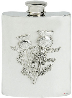 Scottish Thistles Hip Flask 6oz Fine English Pewter Engravable Kidney Shape Great Gift