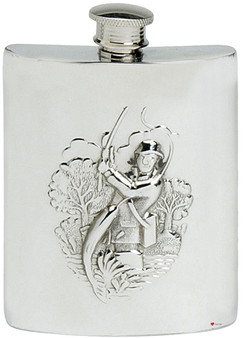 Angling Fishing Scene Hip Flask 6oz Kidney Shape Engravable on Back Great Gift