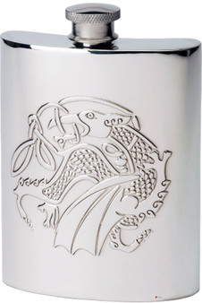 6oz Pewter Hip Flask With Embossed Kells Dragon Design Ideal Gift