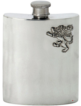 Embossed Rampant Lion Design 6oz Hip Flask Kidney Shape Engravable Great Gift