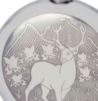 Pewter 6oz Round Hip Flask With Embossed Stag Design Great Gift