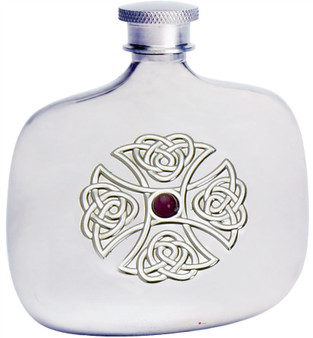 4oz Hip Flask Devon Shape Celtic Cross Amethyst Stone Setting Liquor Flask