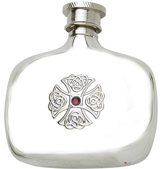 4oz Hip Flask Devon Shape Celtic Cross Amethyst Stone Setting Liquor Flask
