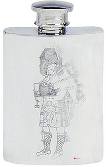 Scottish Piper Hip Flask 4oz Kidney Shape Pewter Screw Top Engravable on Back Great Gift