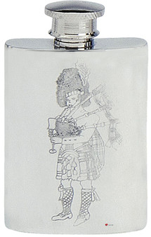 Scottish Piper Hip Flask 4oz Kidney Shape Pewter Screw Top Engravable on Back Great Gift