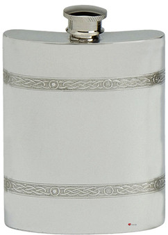 Celtic Wire Bands Hip Flask 8oz Kidney Shape Engravable Pewter Ideal Gift