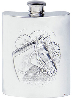 Racing Horse Hip Flask 6oz Kidney Shape Pewter Engravable on Space Great Gift