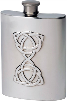 6oz Pewter Hip Flask With Double Celtic Triangle Embossed Design Ideal Gift