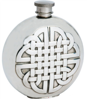 Pewter 6oz Round Hip Flask With Embossed Celtic Knot Design Great Gift