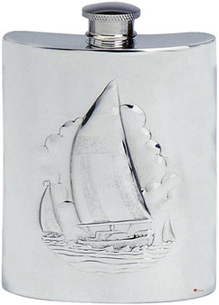 Classic Sailing Hip Flask 6oz Kidney Shape Engravable on Back Pewter Great Gift