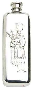Engravable Slim Hip Flask 3oz Embossed Bagpipes Screw Top Great Personal Gift