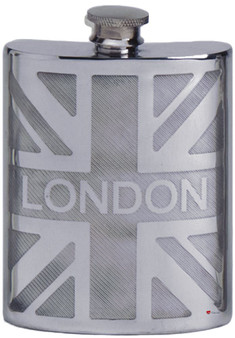 Pewter Hip Flask London On British Union Jack 6oz Space for Engravable Screw Top Great Gift