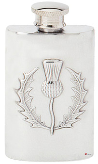 Scottish Thistle Hip Flask 2oz Kidney Shape Pewter Engravable On Back Great Gift
