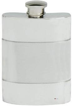 Satin Band Hip Flask 4oz Kidney Shape Engravable Fine English Pewter