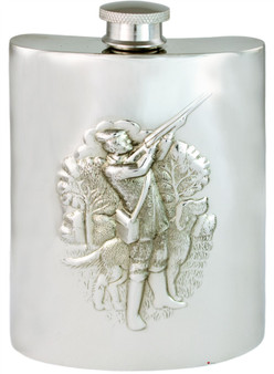 Shotgun Shooting Hip Flask 6oz Kidney Shape Pewter Engravable On Back Great Gift