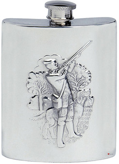 Shotgun Shooting Hip Flask 4oz Kidney Shape Pewter Engravable On Back Great Gift