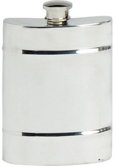 Embossed Double Band Hip Flask 6oz Pewter Kidney Shape Screw Top Engravable Great Gift