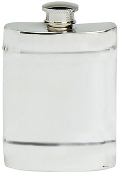 Embossed Double Band Hip Flask 6oz Pewter Kidney Shape Screw Top Engravable Great Gift