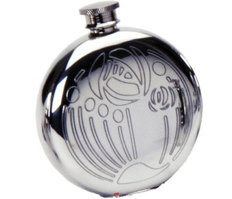 Pewter Round Flask Charles Rennie Mackintosh Glasgow Rose Screw Top 6oz Great Gift