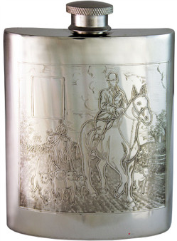 Pewter Hip Flask Hunting Foxes Picture Scene Kidney Engravable 6oz Screw Top Great Gift