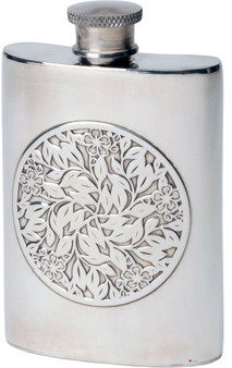 4oz Pewter Hip Flask With Flower and Leaf Embossed Design Ideal Gift