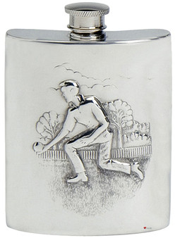 Kings Bowling Hip Flask 6oz Kidney Shape Pewter Engravable on Back Great Gift