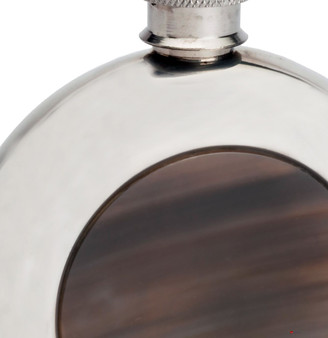 6oz Round Pewter Flask With Real Horn Insert Ideal Gift