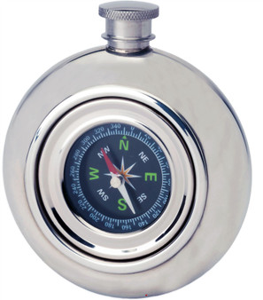 Pewter 6oz Round Pewter Hip Flask With Working Compass Great Gift