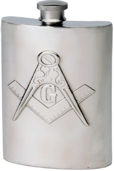 Embossed Masonic 6oz Hip Flask Wedding Gift Kidney Shape Engravable Screw Top