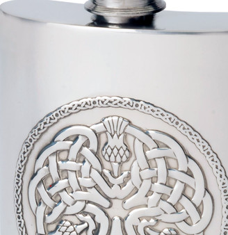 4oz Pewter Hip Flask With Celtic Thistle Embossed Design Ideal Gift