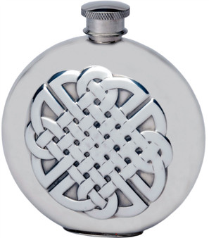 Pewter 4oz Round Hip Flask With Embossed Celtic Knot Design Great Gift