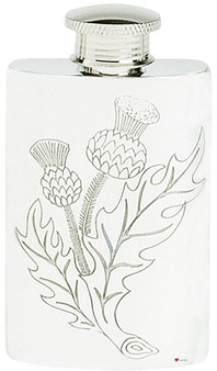 Embossed Thistle Hip Flask 6oz Kidney Shape Screw Top Pewter Engravable Great Gift