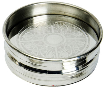 Set of Four Drinks Coasters in Pewter Quartered Serpent Design In Pewter Holder