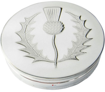 Trinket Box Pewter Large Embossed with Scottish Thistle on Lid 90mm
