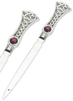 Pewter Letter Opener 18cm Handle Celtic Amethyst Coloured Stone