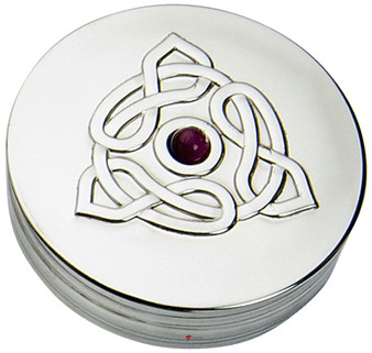 Trinket Box Pewter Large Celtic Trinity Inset Amethyst Coloured Stone Lid 90mm