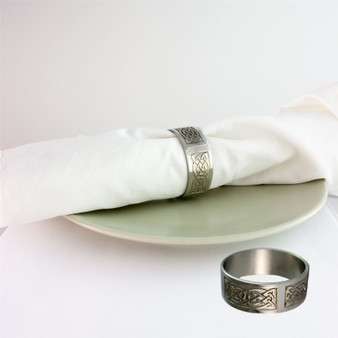 Set 4x Pewter Napkin Ring Serviette Decorated With Celtic Motifs