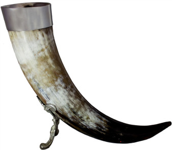 Traditional Medieval Pewter Scottish Drinking Horn With Pewter Base and Foot