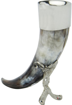 Traditional Medieval Pewter Scottish Drinking Horn With Pewter Base and Foot