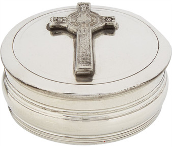 Trinket Box Pewter Round with Scottish Iona Cross Emblem on Lid 50mm