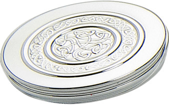 Trinket Box Pewter Round with Celtic Scroll Design Insert on Lid 50mm