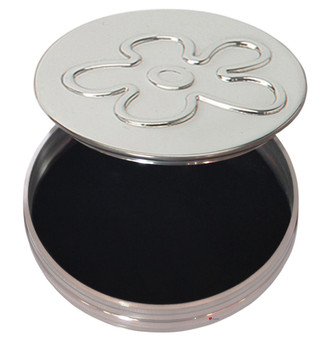 Trinket Box Pewter Round with Flower Design on Lid 50mm