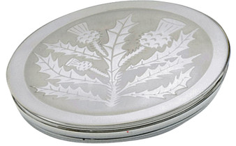 Trinket Box Pewter Round with Classic Scottish Thistle Design on Lid 50mm
