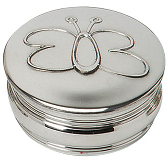 Trinket Box Pewter Round with Cartoon Butterfly Outline on Lid 50mm