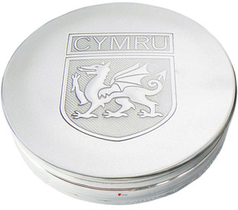 Trinket Box Pewter Large CYMRU Welsh Dragon Shield on Lid 90mm