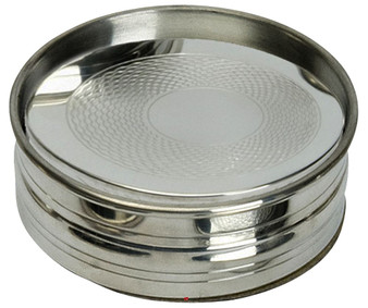 Set of Four Drinks Coasters in Pewter Engine Turned Milled Design Pewter Holder